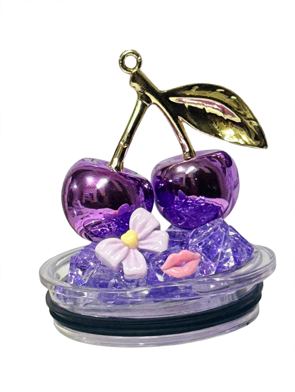 Tumbler Topper Cherry Morada - Tapa Decorada con Cerezas y Hielo | MultiCrafts Sweets