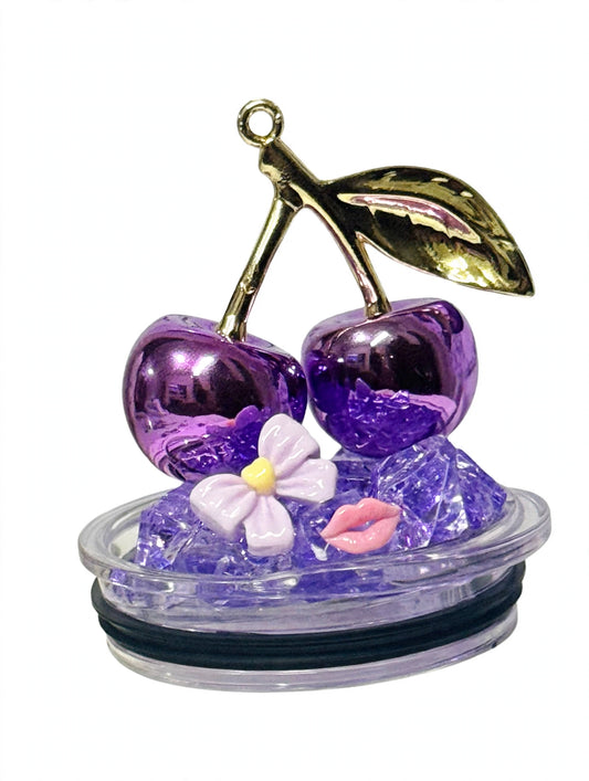 Tumbler Topper Cherry Morada - Tapa Decorada con Cerezas y Hielo | MultiCrafts Sweets