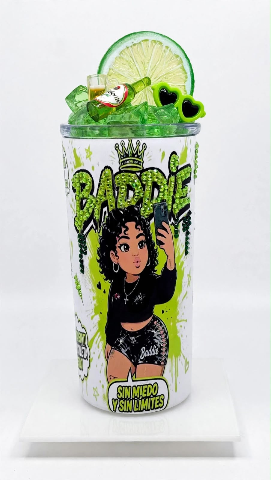 Skinny Tumbler 16oz BADDIE - Con Bling y Frases Empoderadas