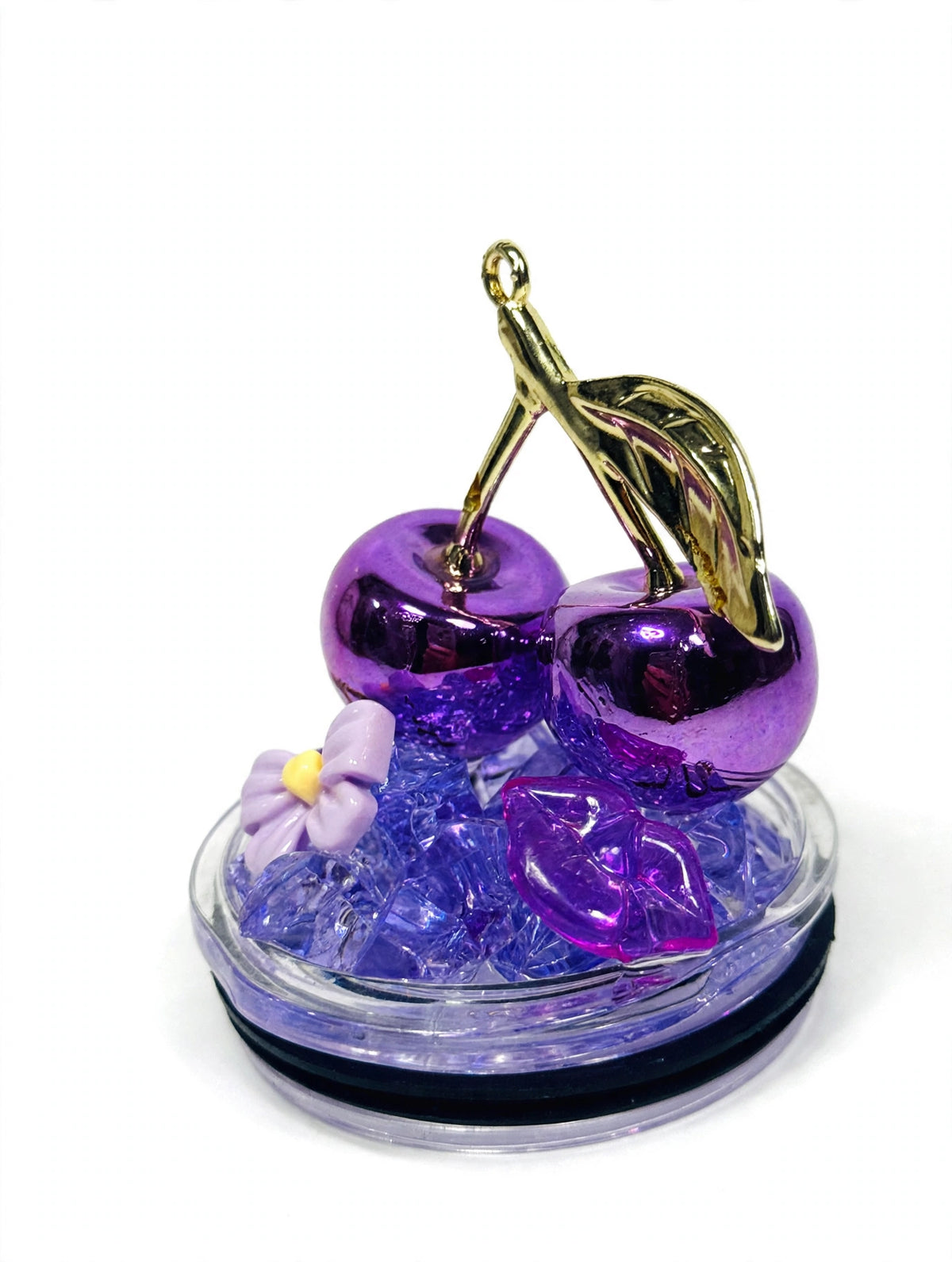 Tumbler Topper Cherry Morada - Tapa Decorada con Cerezas y Hielo | MultiCrafts Sweets