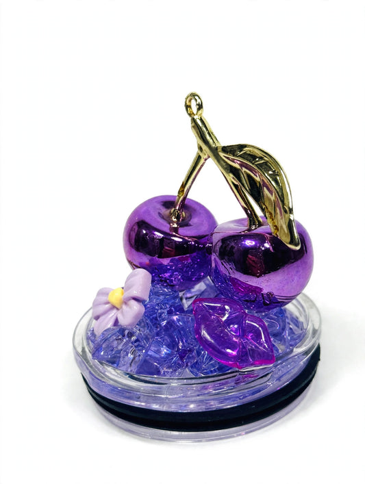Tumbler Topper Cherry Morada - Tapa Decorada con Cerezas y Hielo | MultiCrafts Sweets
