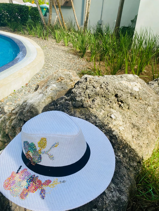 ✨ Glam Hat Blanco Flores Multicolor + Skinny Tumbler
