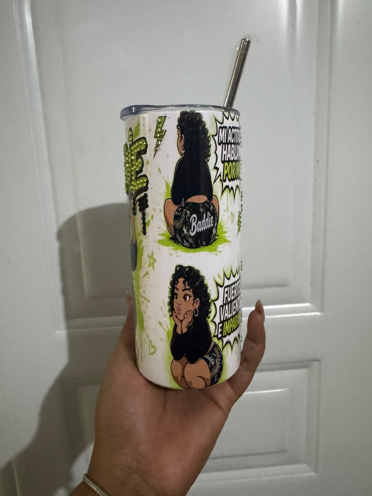 Skinny Tumbler 16oz BADDIE - Con Bling y Frases Empoderadas