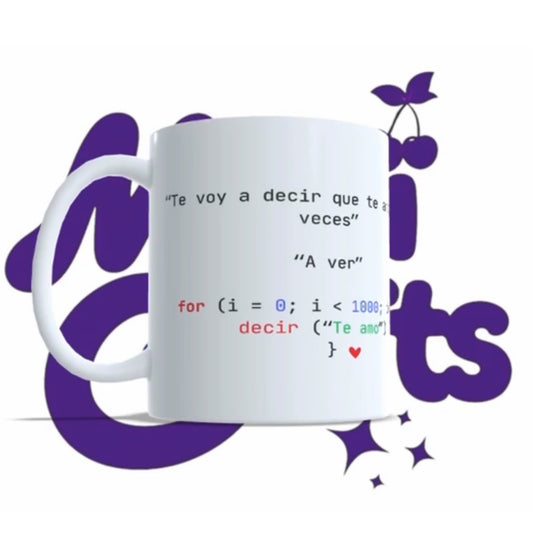 Taza Para Programador - Código "Te Amo 1000 Veces" For Loop - Regalo Geek Personalizable
