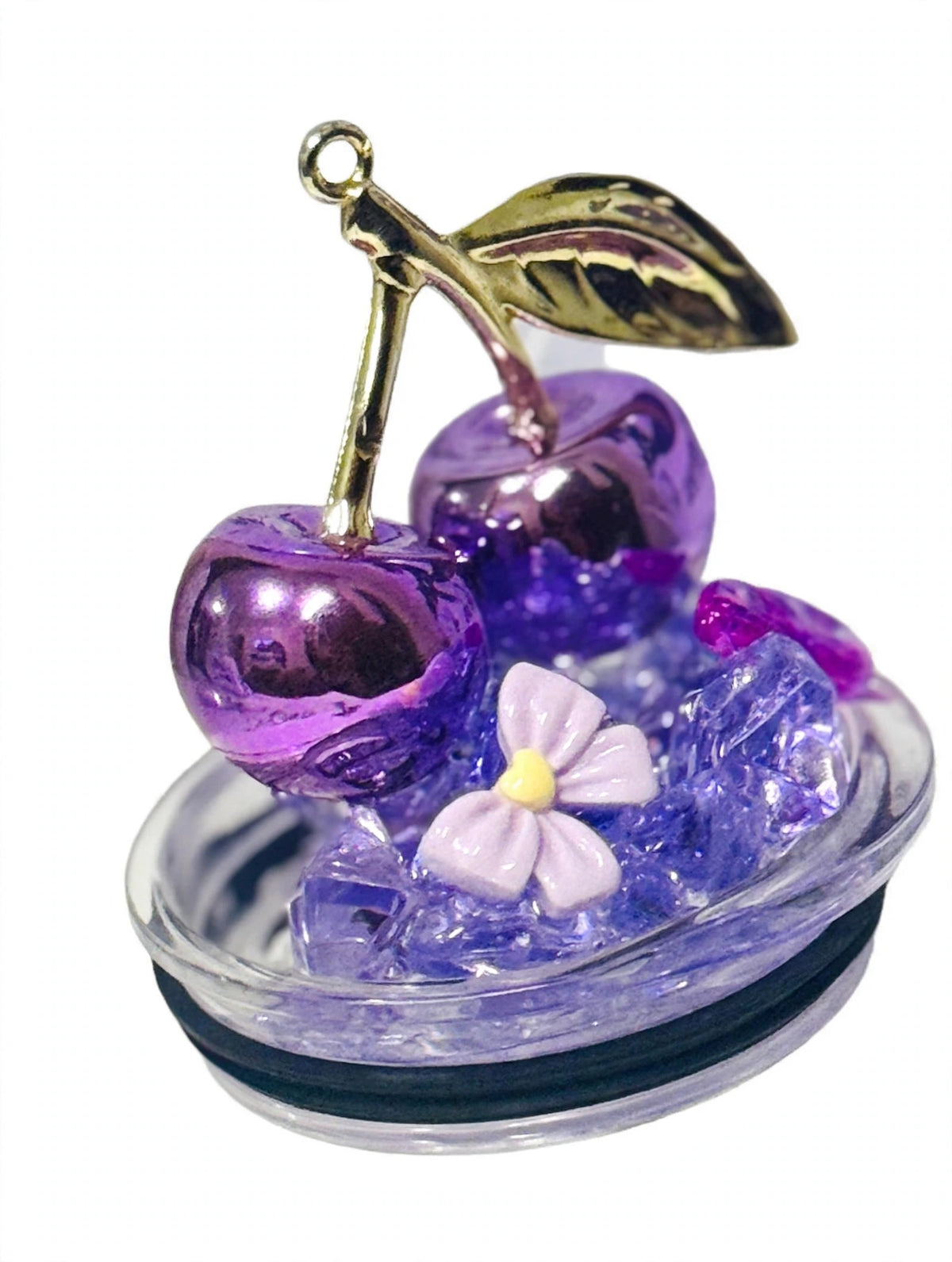 Tumbler Topper Cherry Morada - Tapa Decorada con Cerezas y Hielo | MultiCrafts Sweets