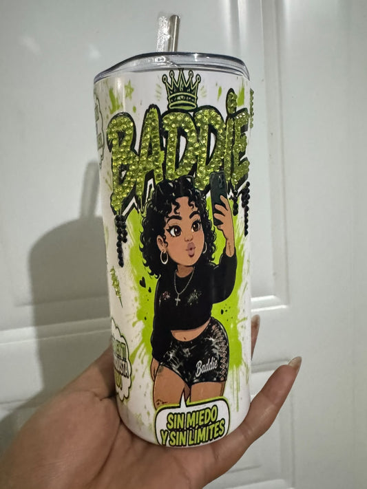Skinny Tumbler 16oz BADDIE - Con Bling y Frases Empoderadas