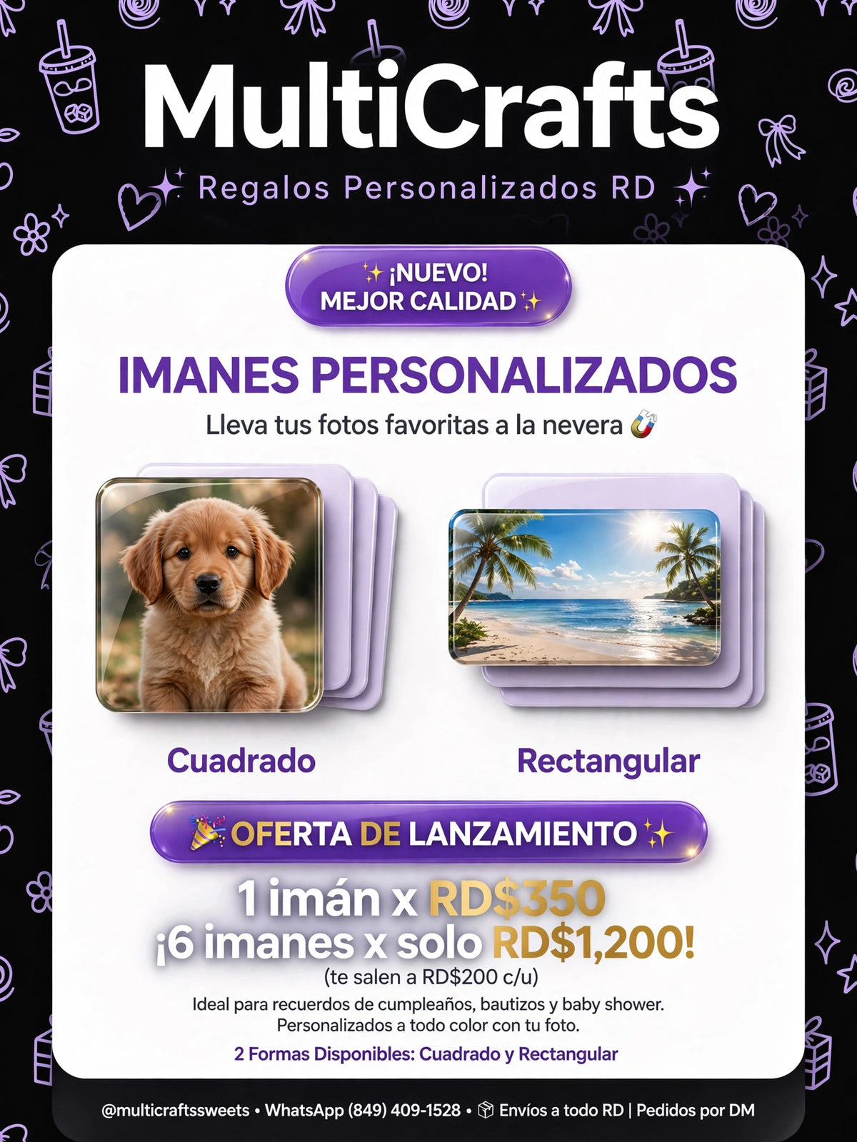 Imanes Personalizados con Foto - Cuadrado y Rectangular - Oferta 6x RD$1,200 | MultiCrafts RD