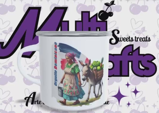Taza blanca de metal esmaltado